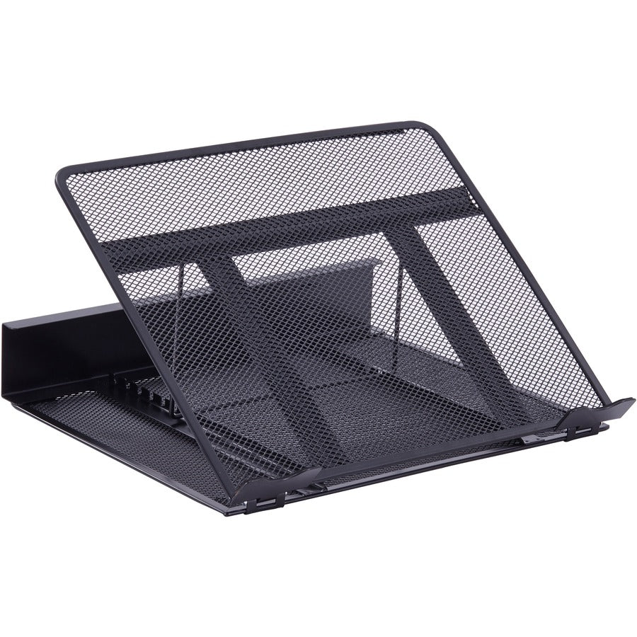 Lorell Mesh Laptop Stand - 3.5" Height x 13" Width x 11.5" Depth - Desktop - Steel, Metal - Black