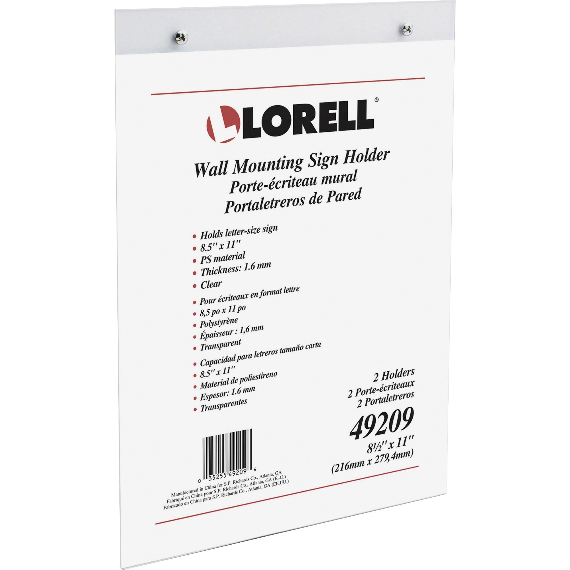 lorell-wall-mounted-sign-holders-support-850-x-11-media-acrylic-2-pack-clear_llr49209 - 1