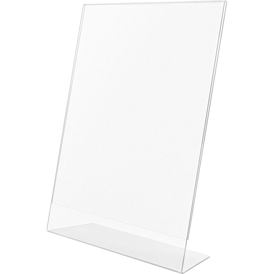 Lorell L-base Slanted Sign Holder Stand - Support 8.50" x 11" Media - Acrylic - 3 / Pack - Clear - 8