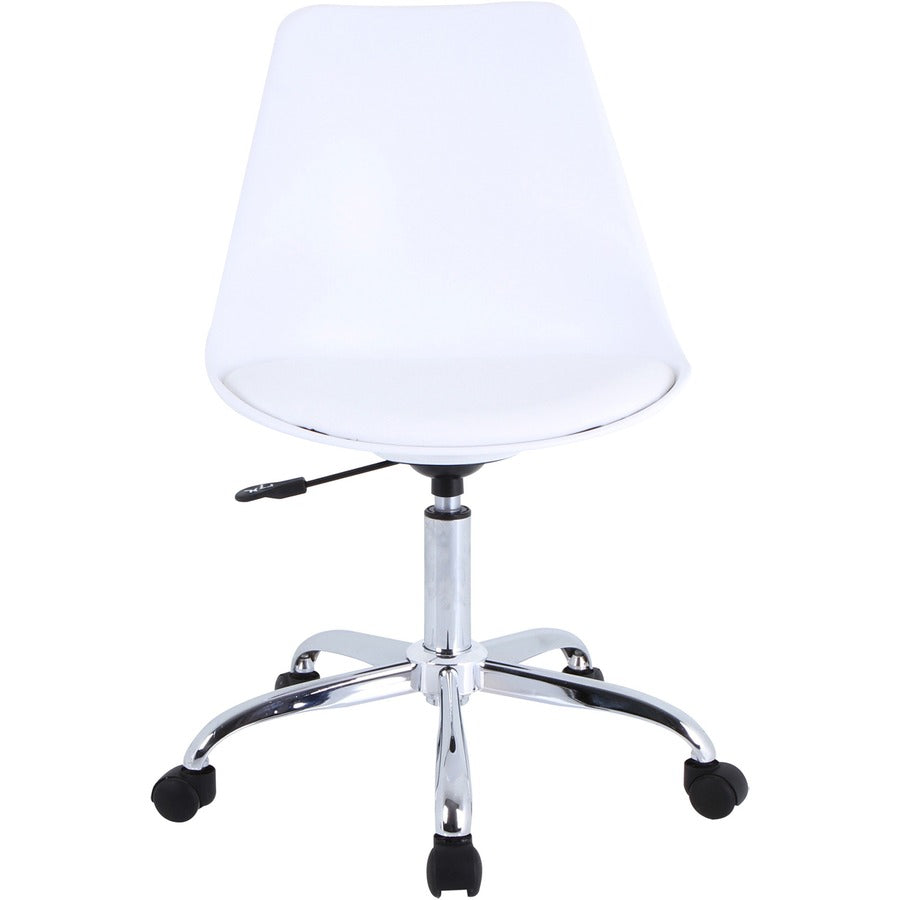 Lorell PVC Shell Task Chair - Plastic, Polyurethane Seat - Chrome Frame - 5-star Base - White - 1 Each