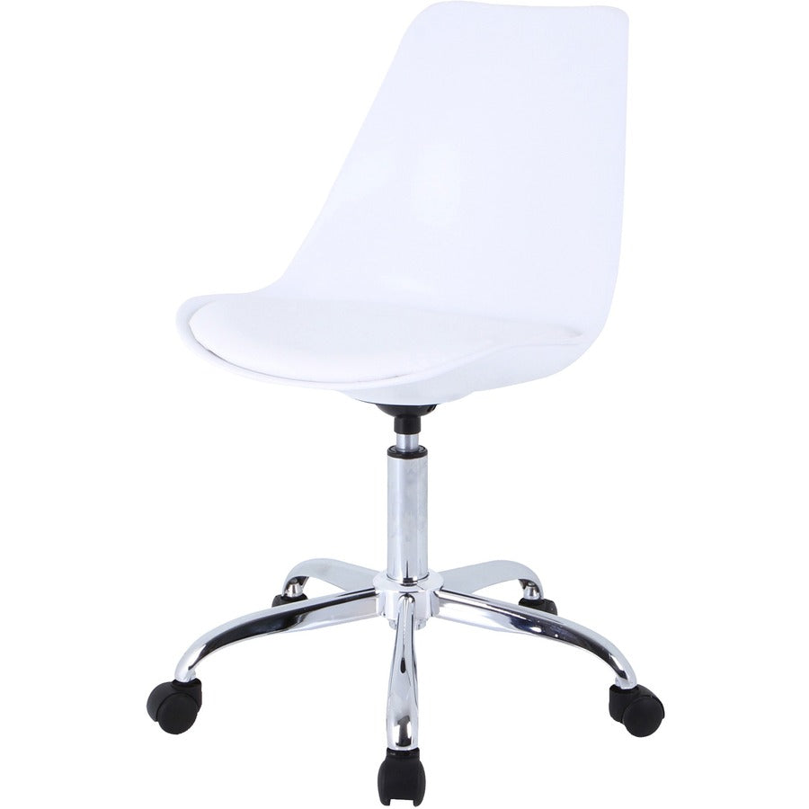 Lorell PVC Shell Task Chair - Plastic, Polyurethane Seat - Chrome Frame - 5-star Base - White - 1 Each