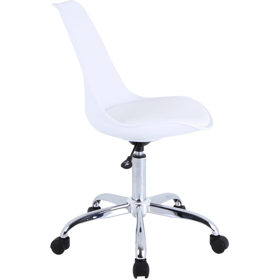 Lorell PVC Shell Task Chair - Plastic, Polyurethane Seat - Chrome Frame - 5-star Base - White - 1 Each