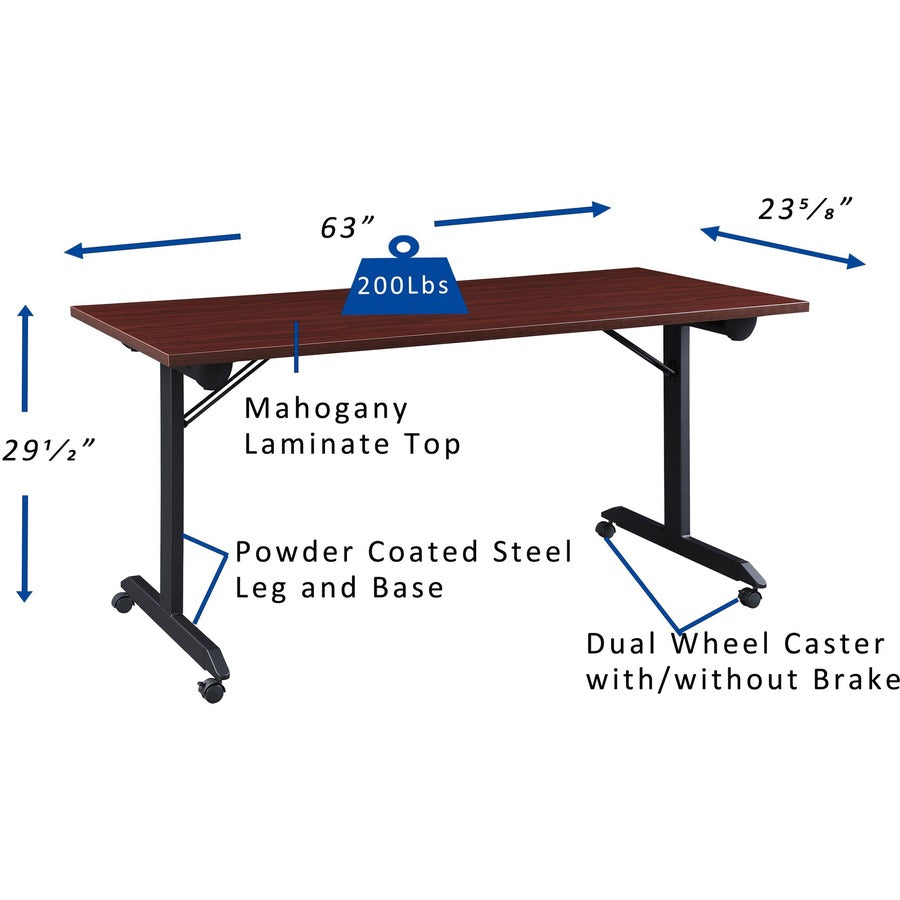 lorell-mobile-folding-training-table-for-table-toprectangle-top-powder-coated-base-200-lb-capacity-x-63-table-top-width-2950-height-x-63-width-x-24-depth-assembly-required-mahogany-1-each_llr60735 - 6