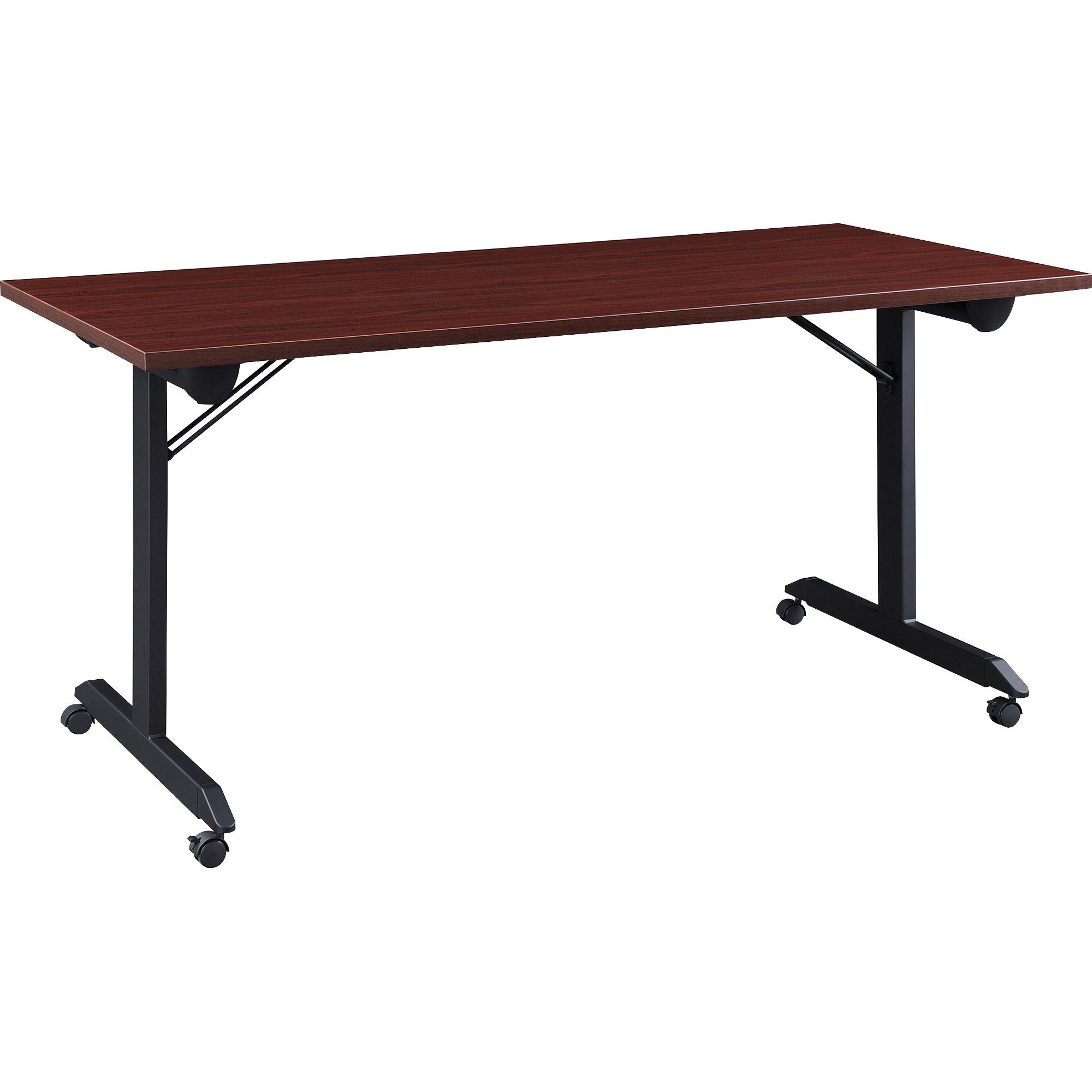 lorell-mobile-folding-training-table-for-table-toprectangle-top-powder-coated-base-200-lb-capacity-x-63-table-top-width-2950-height-x-63-width-x-24-depth-assembly-required-mahogany-1-each_llr60735 - 1