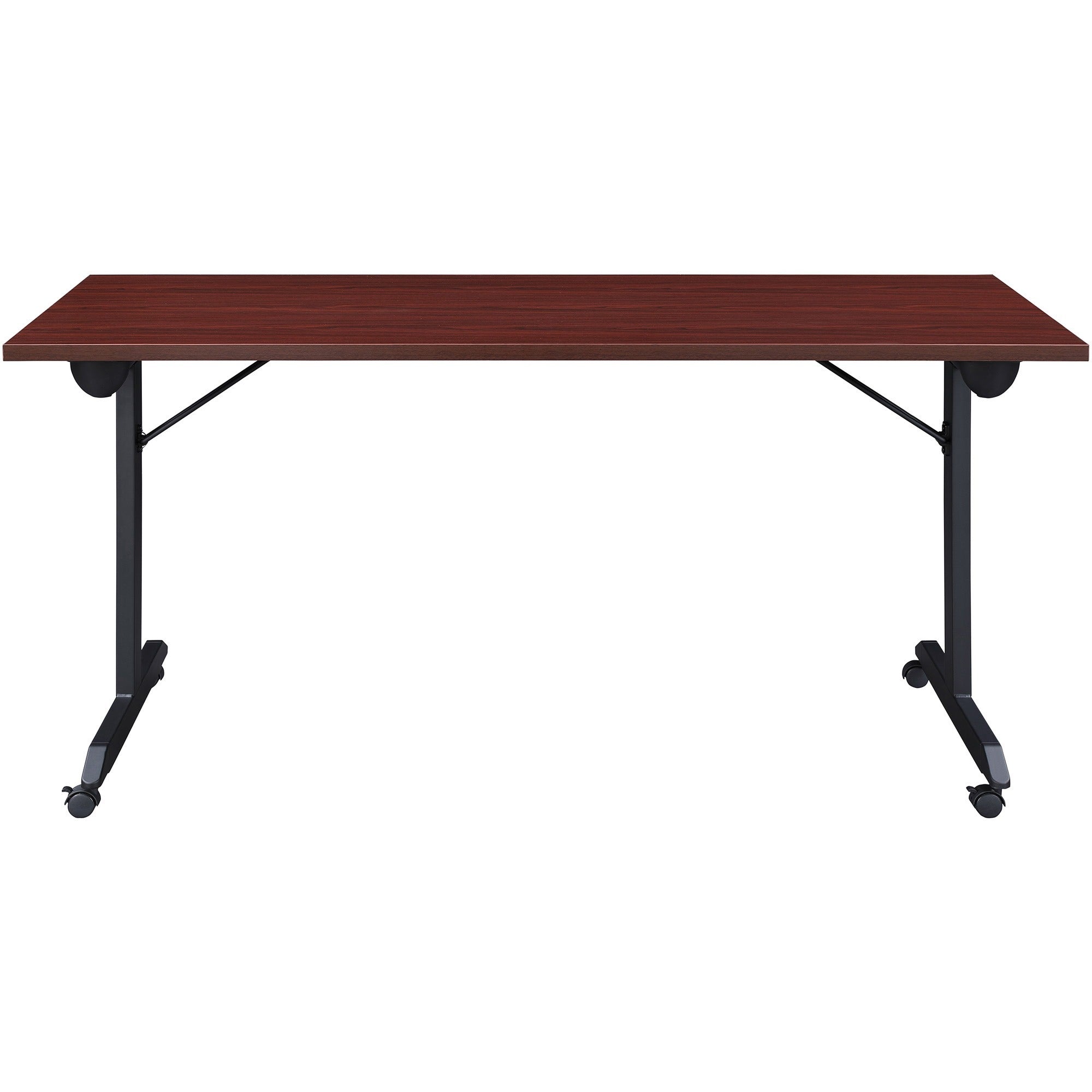 lorell-mobile-folding-training-table-for-table-toprectangle-top-powder-coated-base-200-lb-capacity-x-63-table-top-width-2950-height-x-63-width-x-24-depth-assembly-required-mahogany-1-each_llr60735 - 3