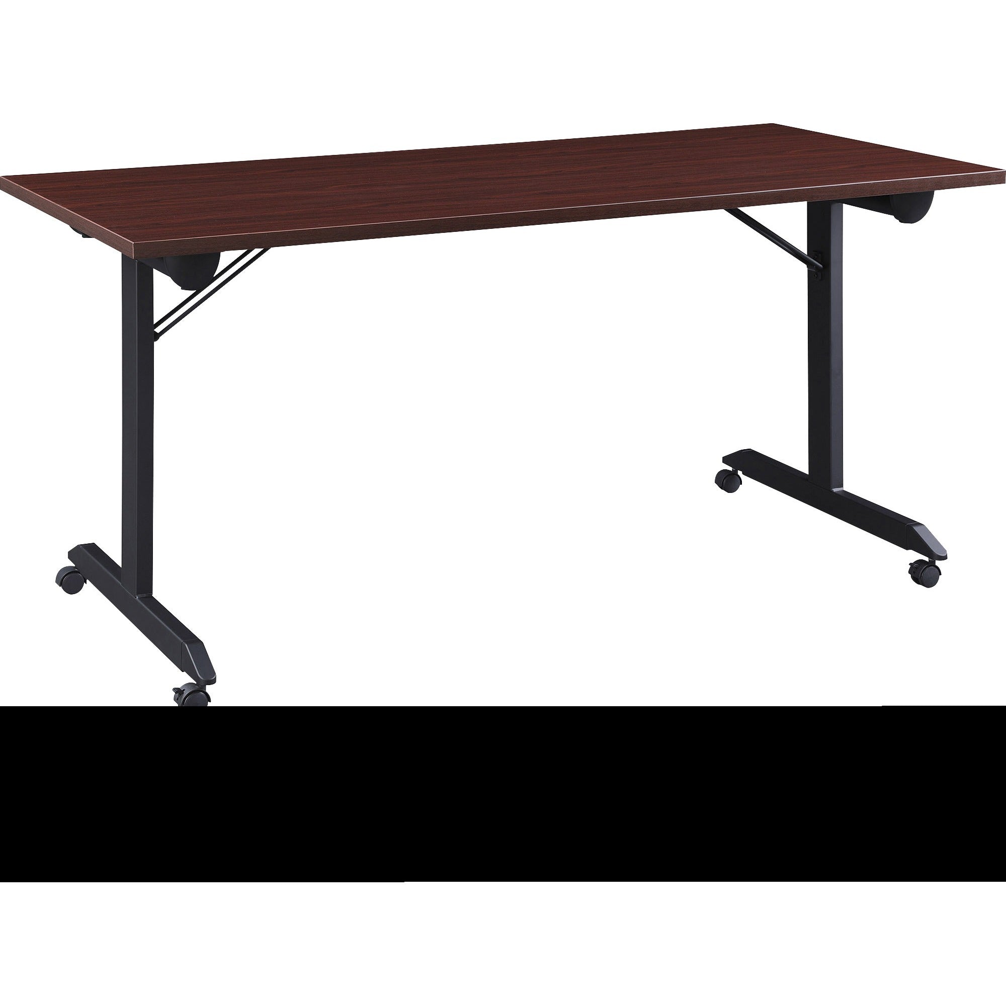 Lorell Mobile Folding Training Table - For - Table TopRectangle Top - Powder Coated Base - 200 lb Capacity x 63" Table Top Width - 29.50" Height x 63" Width x 29.50" Depth - Assembly Required - Brown - 1 Each
