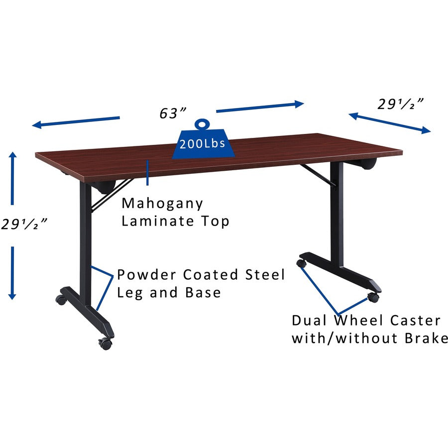 lorell-mobile-folding-training-table-for-table-toprectangle-top-powder-coated-base-200-lb-capacity-x-63-table-top-width-2950-height-x-63-width-x-2950-depth-assembly-required-brown-1-each_llr60740 - 5