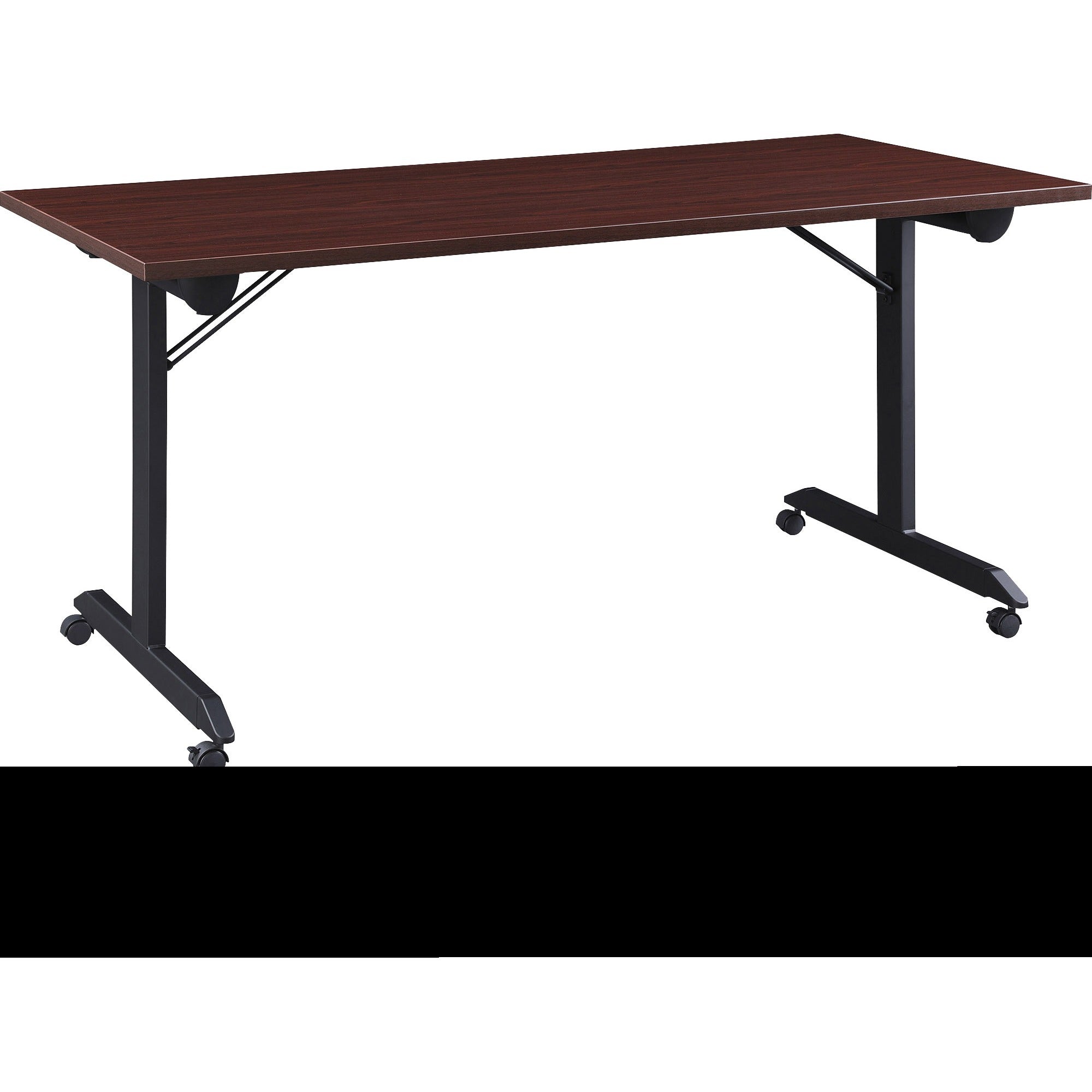 lorell-mobile-folding-training-table-for-table-toprectangle-top-powder-coated-base-200-lb-capacity-x-63-table-top-width-2950-height-x-63-width-x-2950-depth-assembly-required-brown-1-each_llr60740 - 1