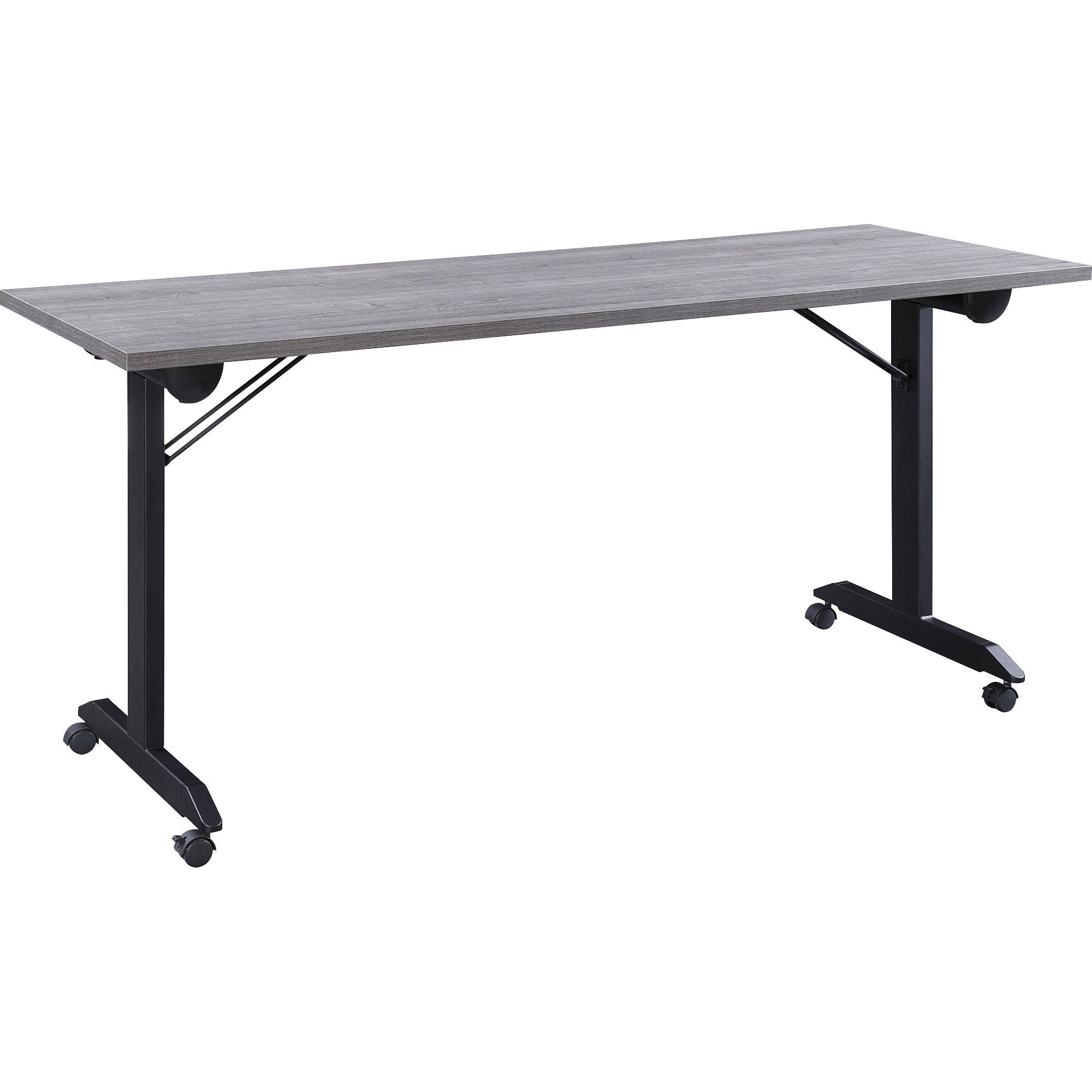 lorell-mobile-folding-training-table-for-table-toprectangle-top-powder-coated-base-200-lb-capacity-x-63-table-top-width-2950-height-x-63-width-x-24-depth-assembly-required-weathered-charcoal-1-each_llr60736 - 1