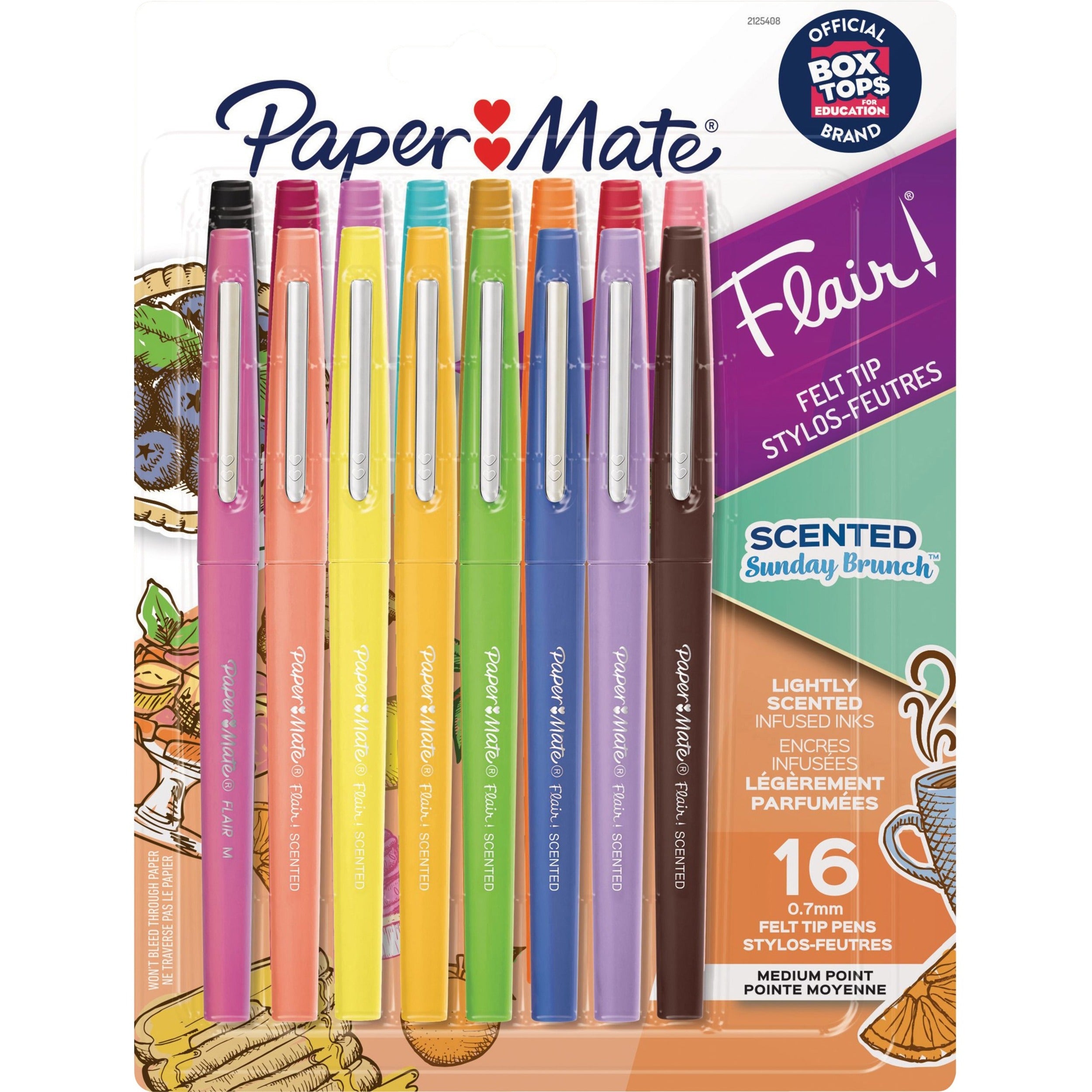 Flair Scented Felt Tip Porous Point Pen, Sunday Brunch Scents, Stick, Medium 0.7 mm, Assorted Ink and Barrel Colors, 16/Pack