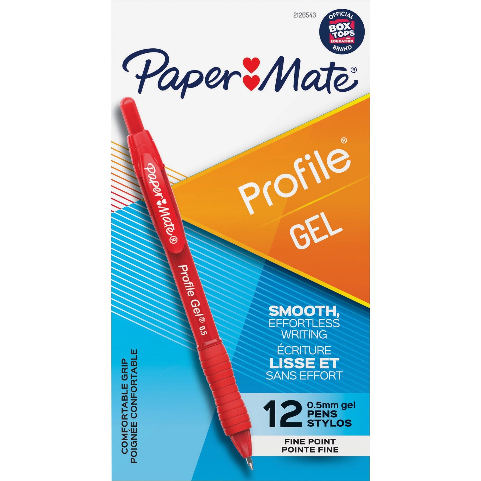 Profile Gel Pen, Retractable, Fine 0.5 mm, Red Ink, Translucent Red Barrel, Dozen