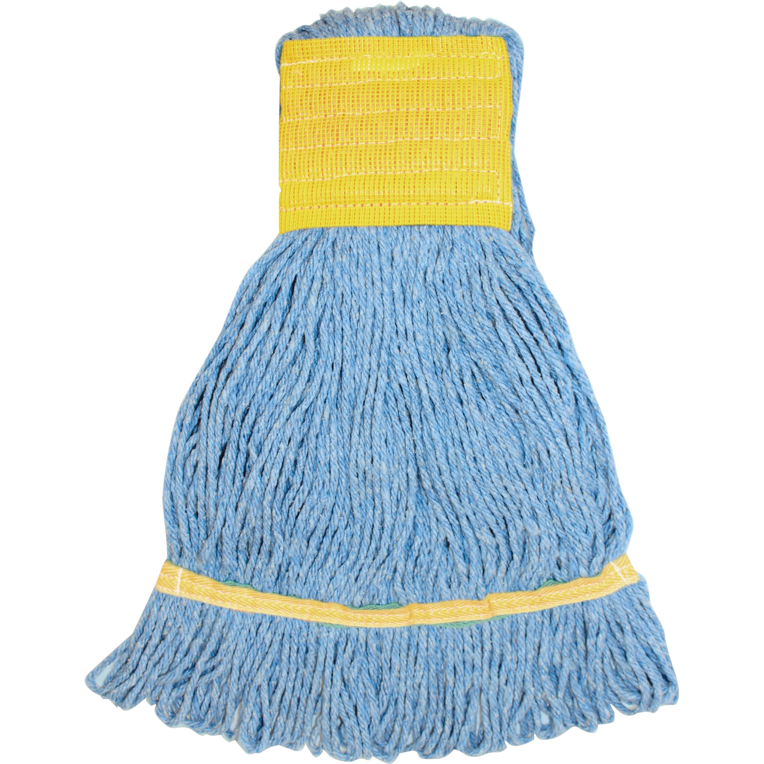 Genuine Joe Wide Band Small Mophead - Small - Rayon, Cotton, Rayon, Fiber - Blue - 1Each