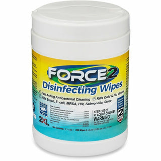 2XL FORCE2 Disinfecting Wipes - 6.75" Length x 6" Width - 220 / Tub - 6 / Carton - Fast Acting, Non-toxic, Non-irritating, Pre-moistened, Alcohol-free, Phenol-free, Bleach-free, Ammonia-free - White