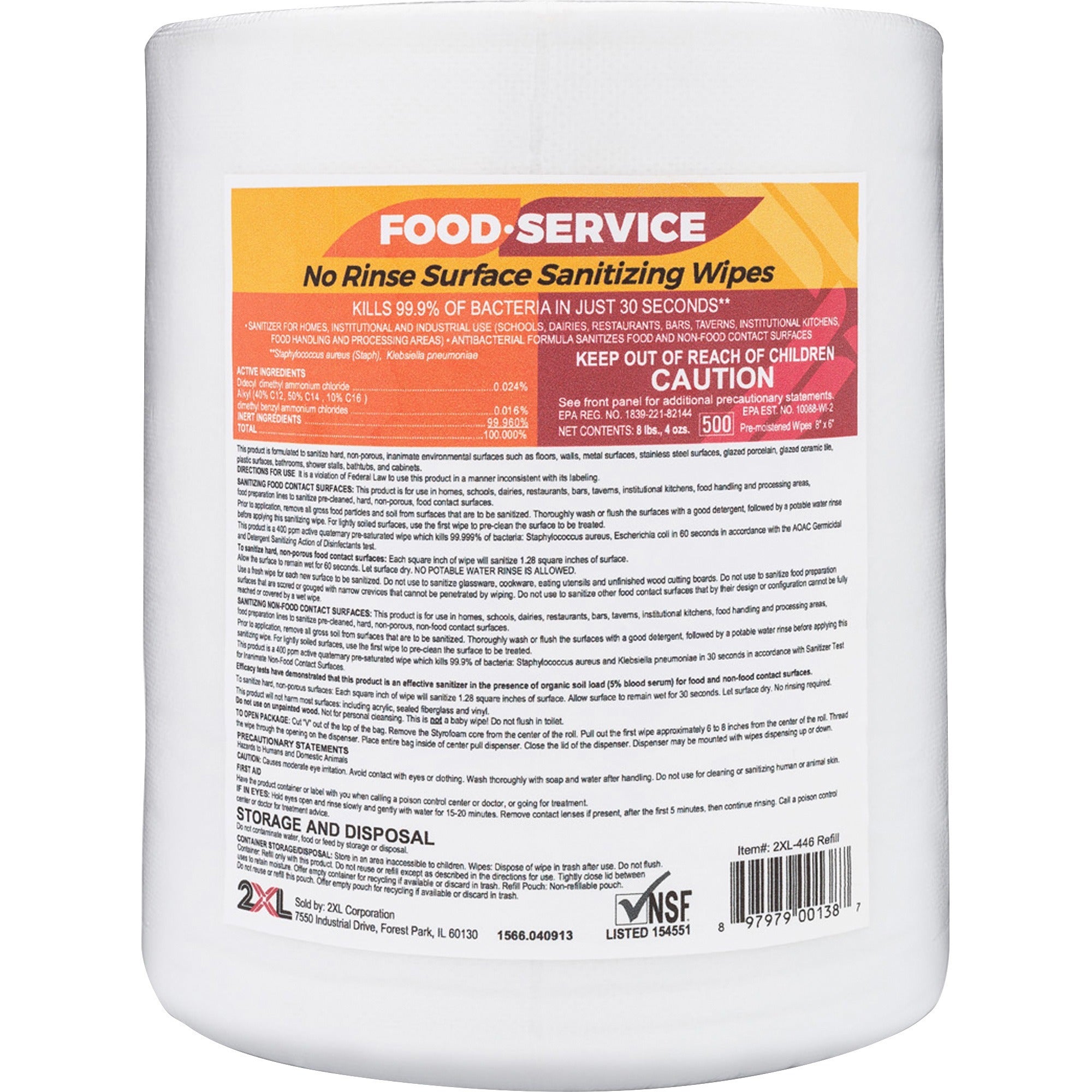 2xl-no-rinse-foodservice-sanitizing-wipes-6-x-8-white-alcohol-free-phenol-free-bleach-free-ammonia-free-non-toxic-non-irritating-for-food-service-500-roll_txl446 - 1