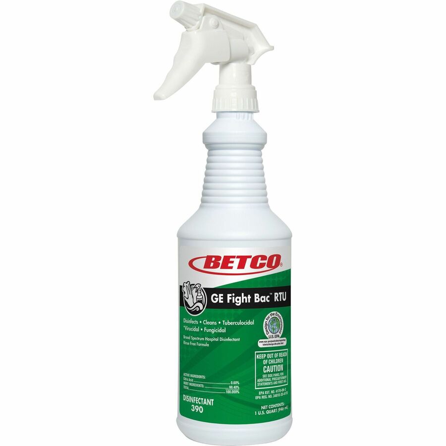 Betco Fight Bac RTU Disinfectant - Ready-To-Use - 32 fl oz (1 quart) - Fresh Scent - 12 / Carton - Rinse-free, Non-irritating - Clear - 2