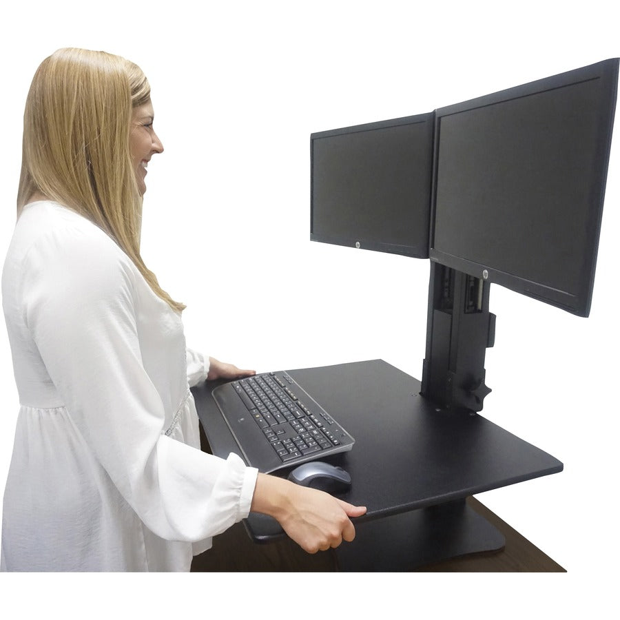 High Rise Dual Monitor Standing Desk Workstation, 28" x 23" x 10.5" to 15.5", Black
