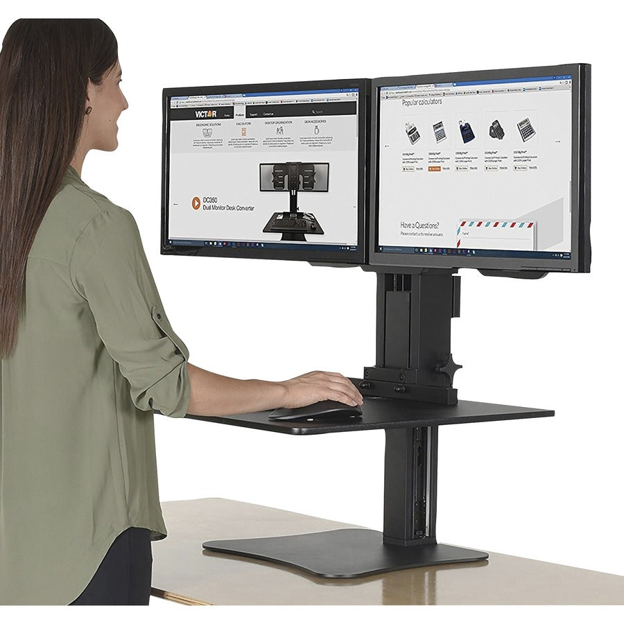 High Rise Dual Monitor Standing Desk Workstation, 28" x 23" x 10.5" to 15.5", Black