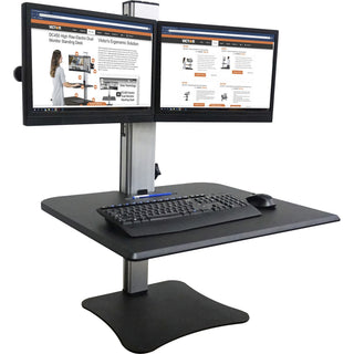 High Rise Dual Monitor Standing Desk Workstation, 28" x 23" x 10.5" to 15.5", Black