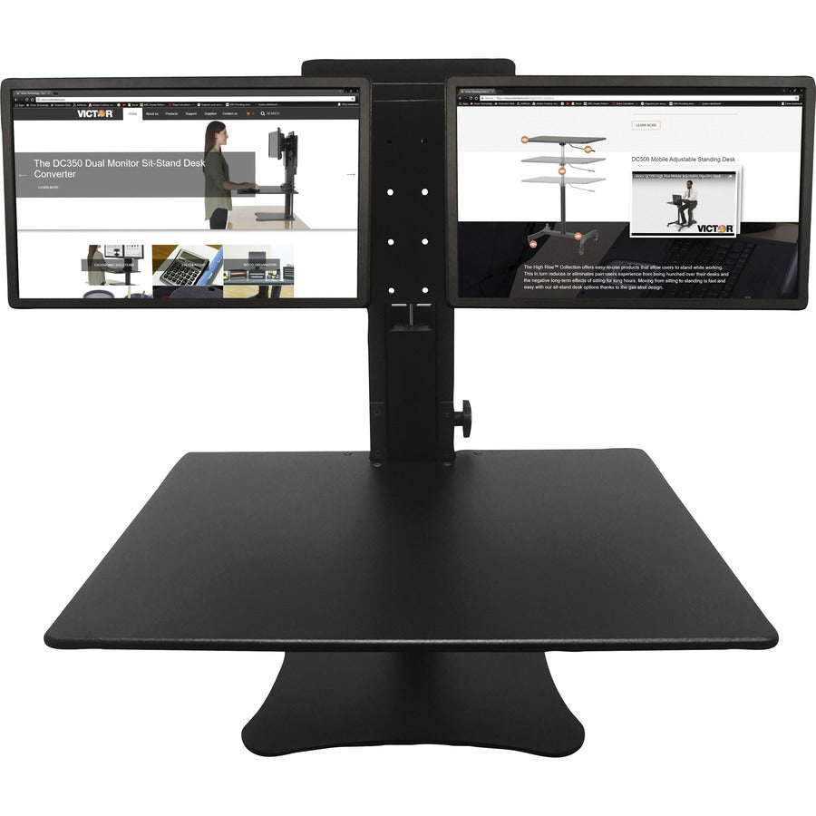 High Rise Dual Monitor Standing Desk Workstation, 28" x 23" x 10.5" to 15.5", Black