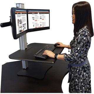 High Rise Dual Monitor Standing Desk Workstation, 28" x 23" x 10.5" to 15.5", Black