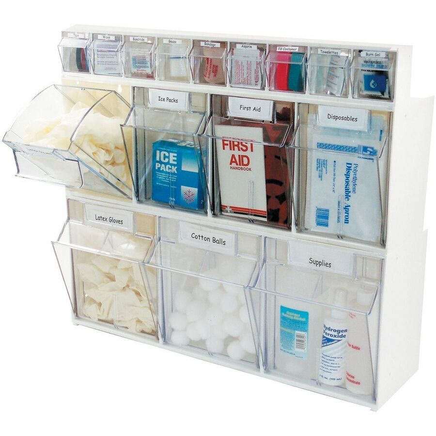 Deflecto Tilt Bin Interlocking Multi-Bin Storage Organizer - 9 Compartment(s) - 4.5" Height x 23.6" Width x 3.6" DepthCounter - Black - 1 Each