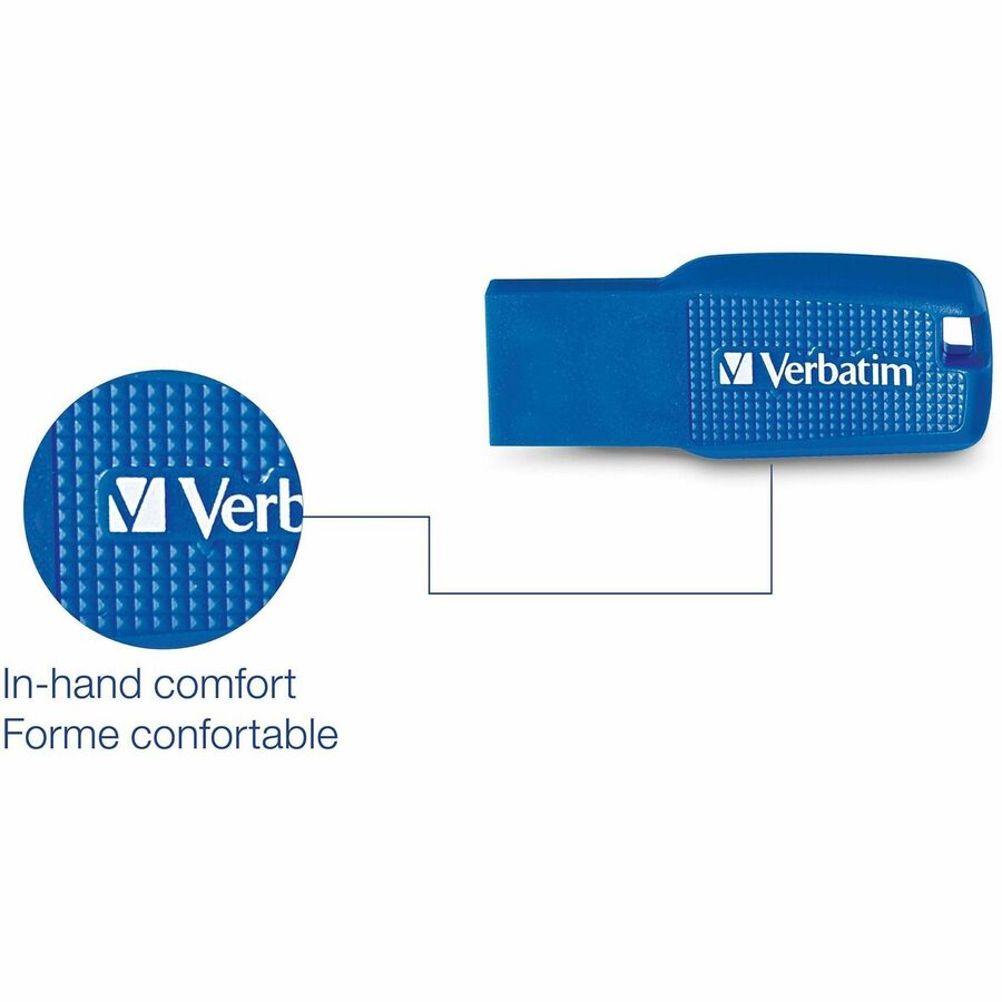 Verbatim 64GB Ergo USB 3.0 Flash Drive - Blue - The Verbatim Ergo USB drive features an ergonomic design for in-hand comfort and COB design for enhanced reliability. - 4