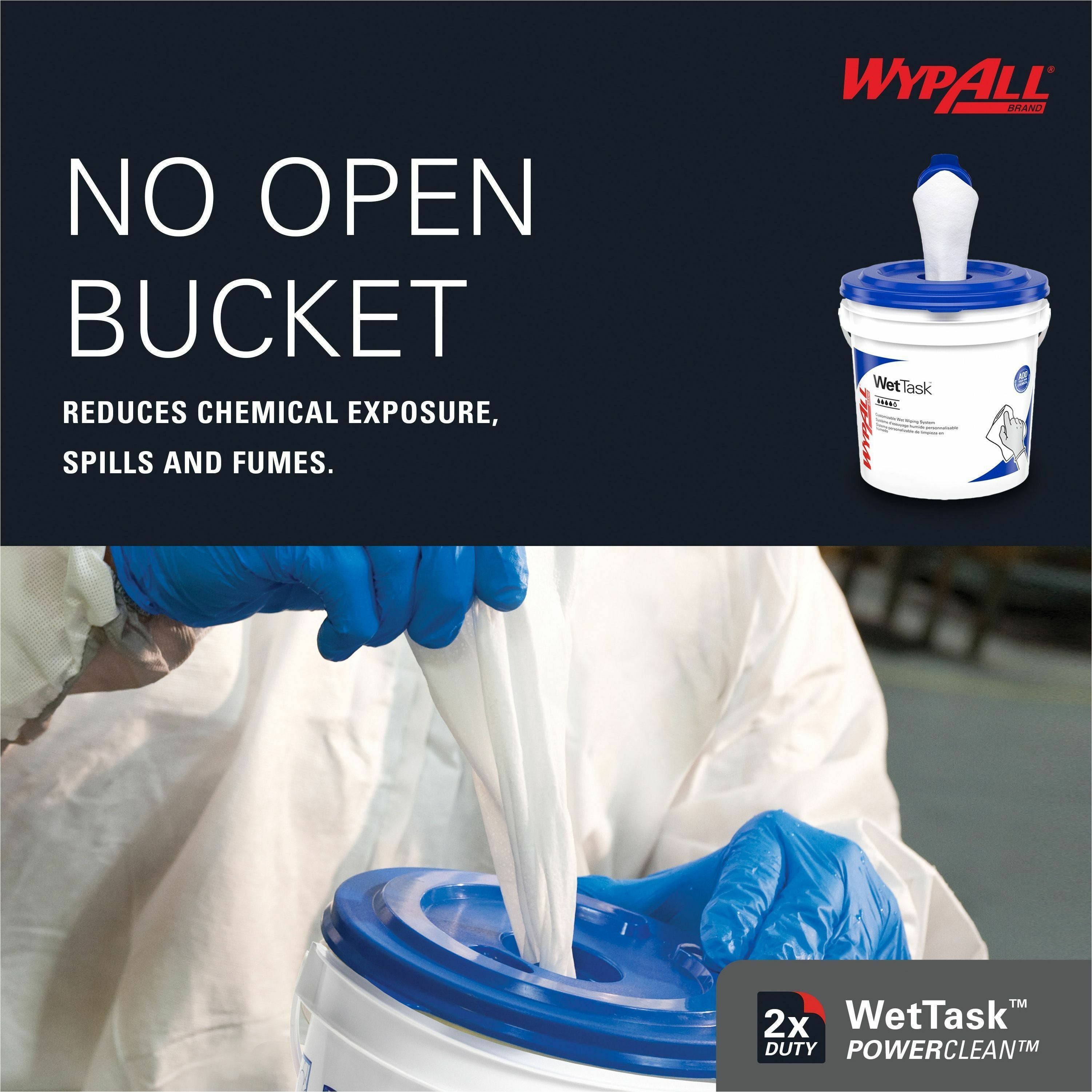 Wypall PowerClean WetTask Wipers for Disinfectants, Sanitizers & Solvents - 12" x 6" - 140 Sheets/Roll - White - Hydroknit - Disinfectant - 1 Rolls Per Bucket - 6 / Carton - 