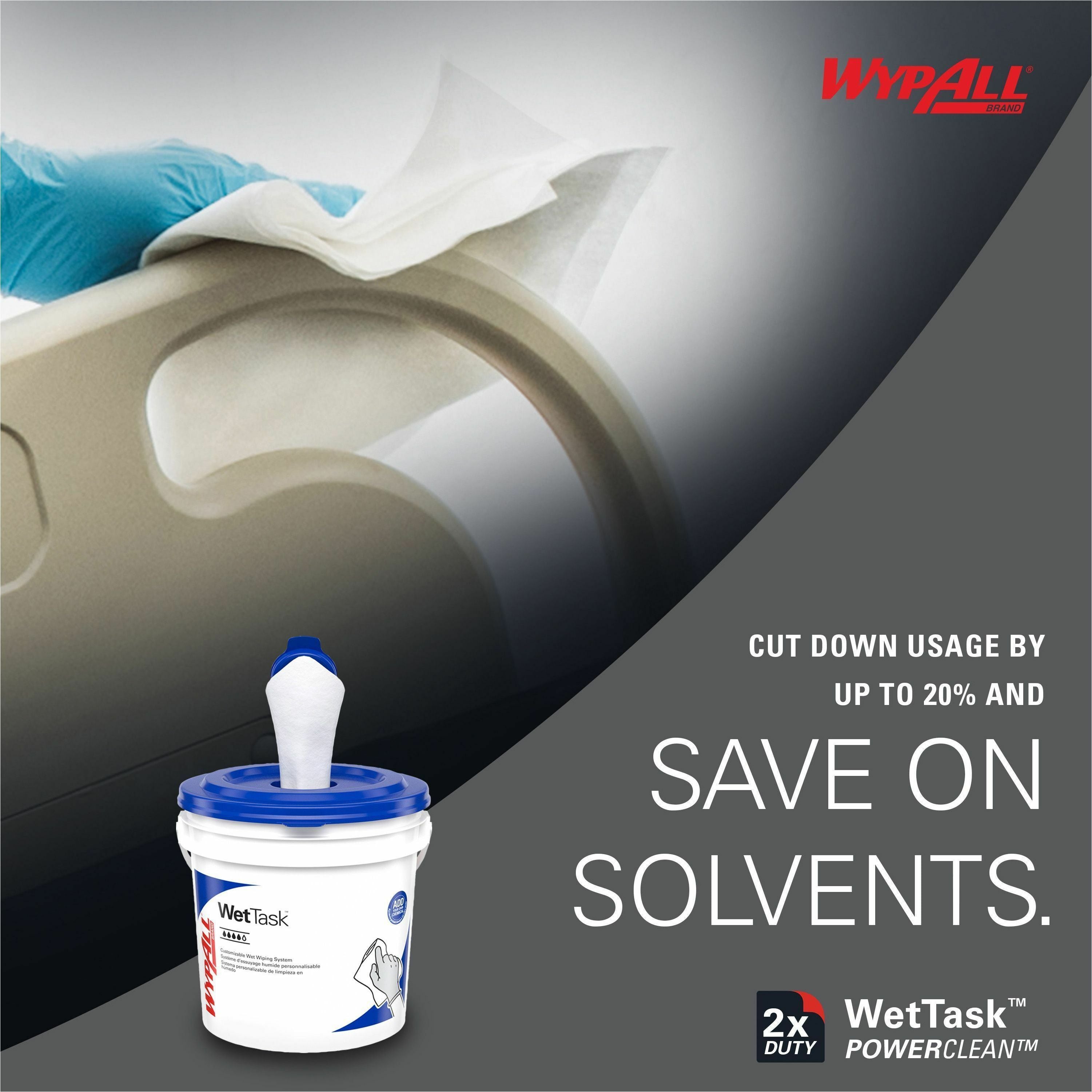 Wypall PowerClean WetTask Wipers for Disinfectants, Sanitizers & Solvents - 12" x 6" - 140 Sheets/Roll - White - Hydroknit - Disinfectant - 1 Rolls Per Bucket - 6 / Carton - 