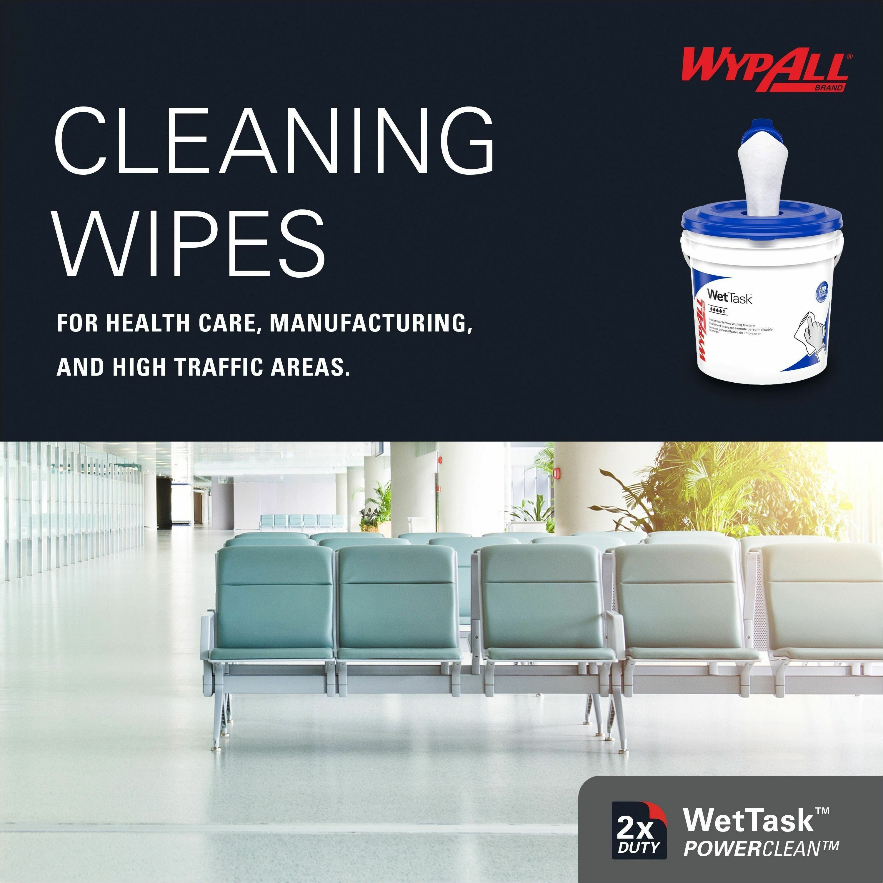 Wypall PowerClean WetTask Wipers for Disinfectants, Sanitizers & Solvents - 12" x 6" - 140 Sheets/Roll - White - Hydroknit - Disinfectant - 1 Rolls Per Bucket - 6 / Carton - 