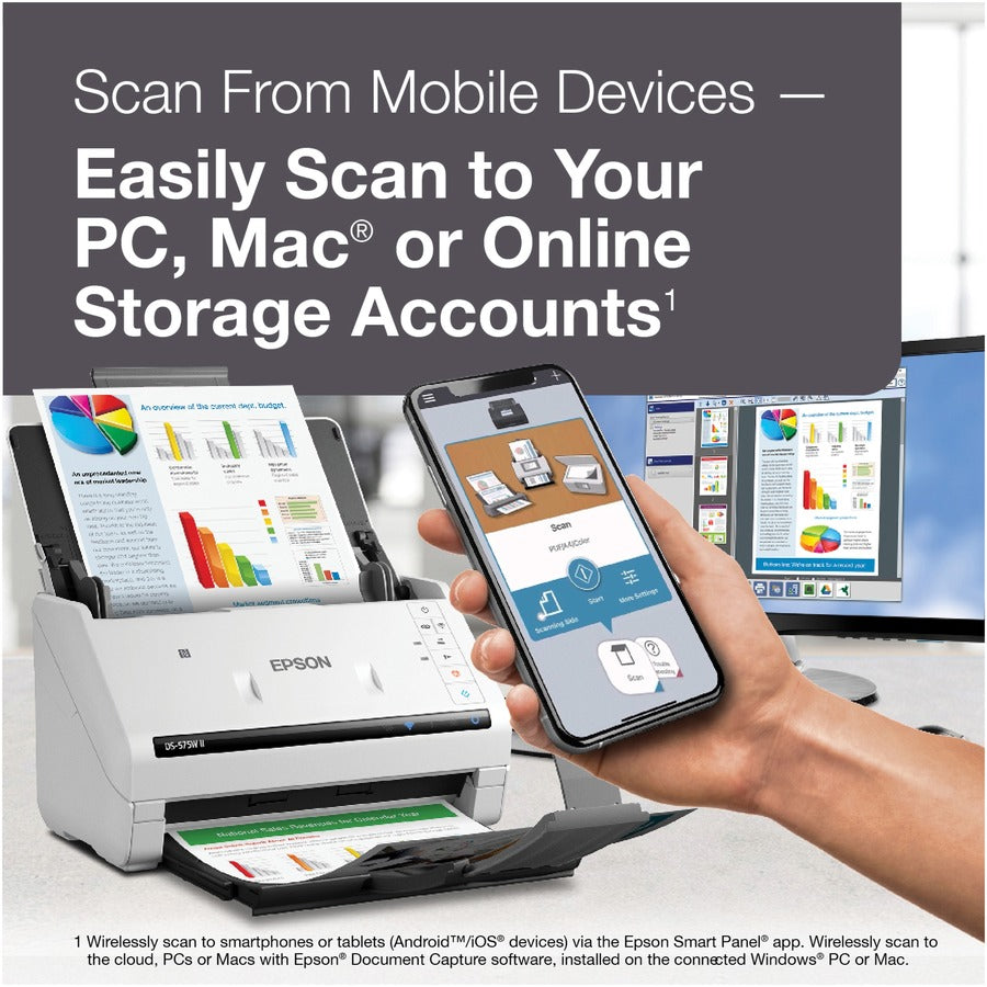 DS-575W II Wireless Color Duplex Document Scanner, 600 dpi Optical Resolution, 50-Sheet Duplex Auto Document Feeder