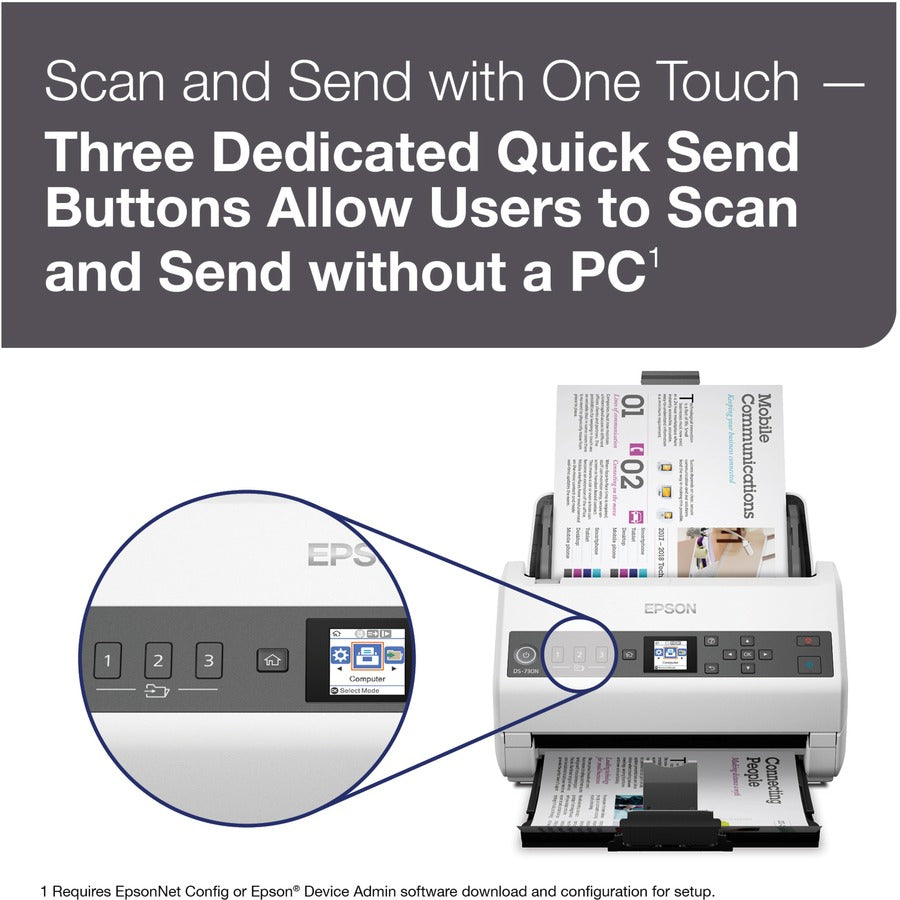 DS-730N Network Color Document Scanner, 600 dpi Optical Resolution, 100-Sheet Duplex Auto Document Feeder