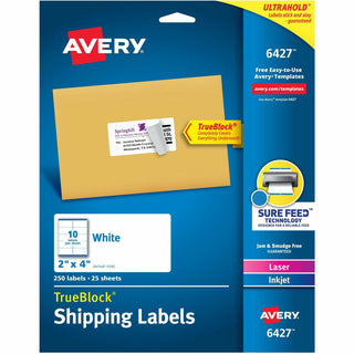 Avery TrueBlock Shipping Labels, Sure Feed Technology, Permanent Adhesive, 2" x 4" , 250 Labels (6427) - Avery Shipping Labels, Sure Feed, 2" x 4" , 250 Labels (6427)
