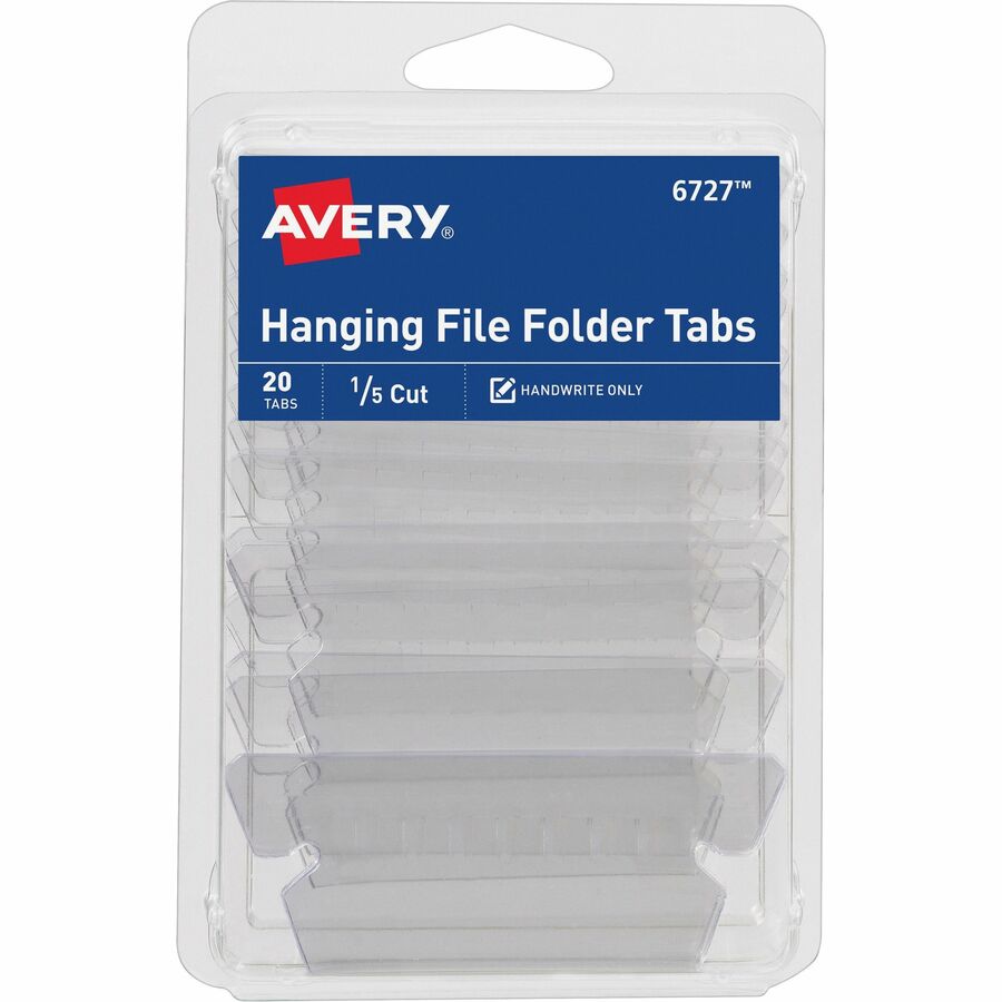 Avery Hanging File Folder Tabs and Inserts, 1/5 Cut, Clear, 20 File Folder Tabs and Inserts Total (06727) - Avery Hanging File Folder Tabs, 1/5 Cut, 20 Total (06727) - 6