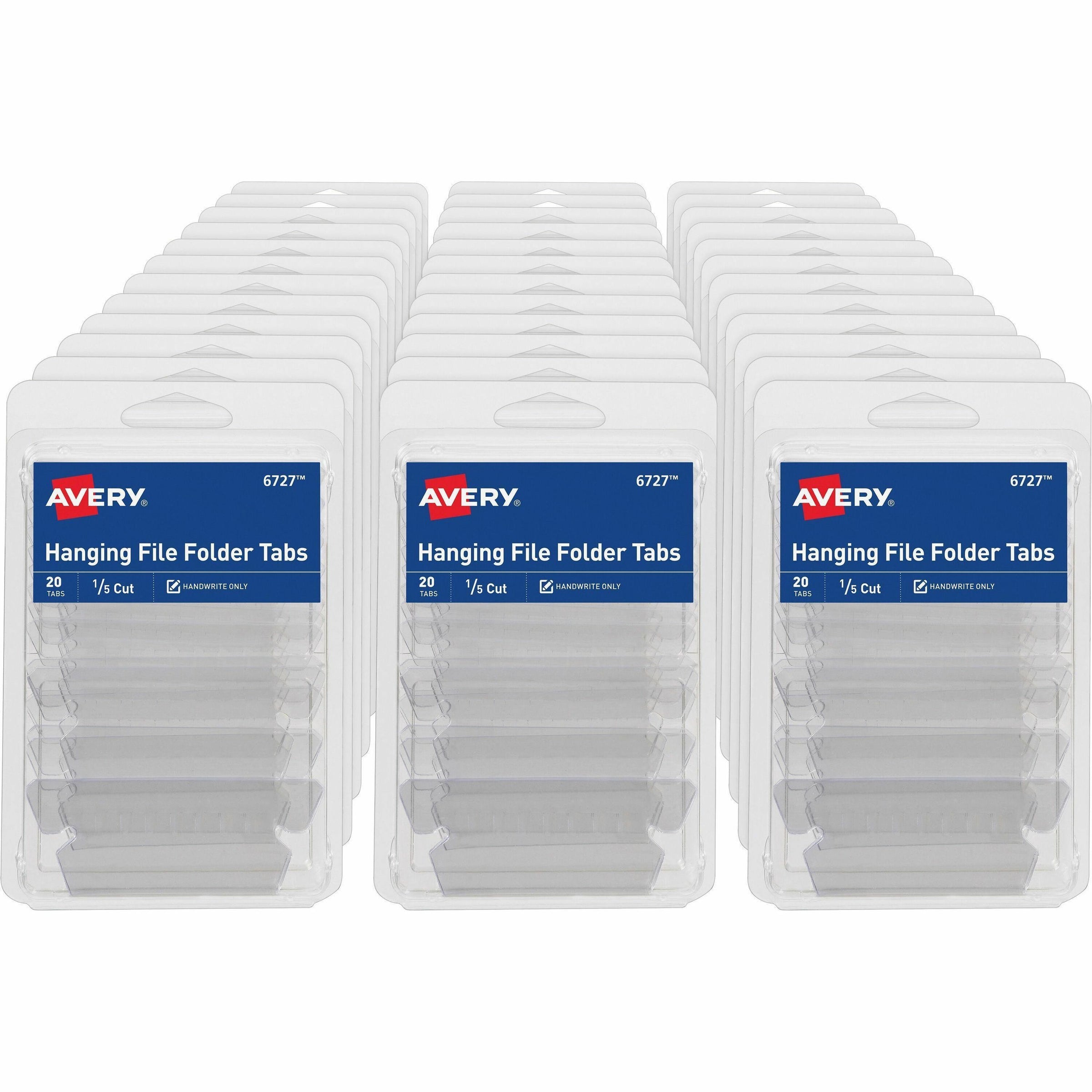 Avery Hanging File Folder Tabs and Inserts, 1/5 Cut, Clear, 20 File Folder Tabs and Inserts Total (06727) - Avery Hanging File Folder Tabs, 1/5 Cut, 20 Total (06727)