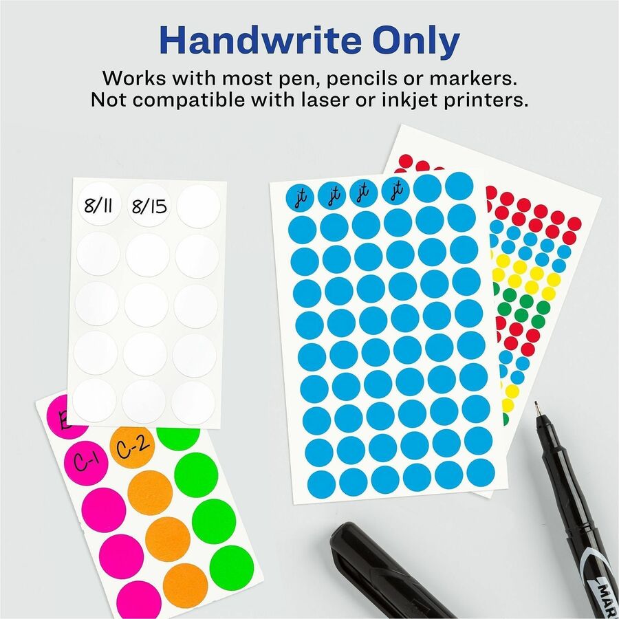 Avery Color-Coding Removable Labels, 3/4 Inch Round Labels, Assorted Neon Colors, Non-Printable, 315 Dot Stickers Total (6733) - Avery Dot Stickers, 3/4" Diameter, Assorted Neon, 315 Total (6733)