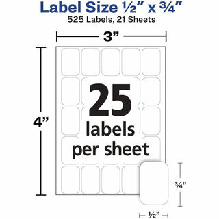 Avery Multi-Use Removable Labels, 1/2" x 3/4" , White, Non-Printable, 525 Blank Labels Total (6737) - Avery Removable Labels, 1/2" x 3/4" , 525 Total (6737)