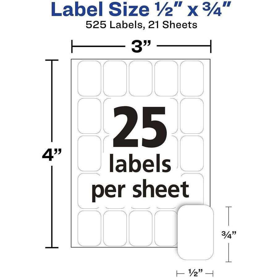 Avery Multi-Use Removable Labels, 1/2" x 3/4" , White, Non-Printable, 525 Blank Labels Total (6737) - Avery Removable Labels, 1/2" x 3/4" , 525 Total (6737)