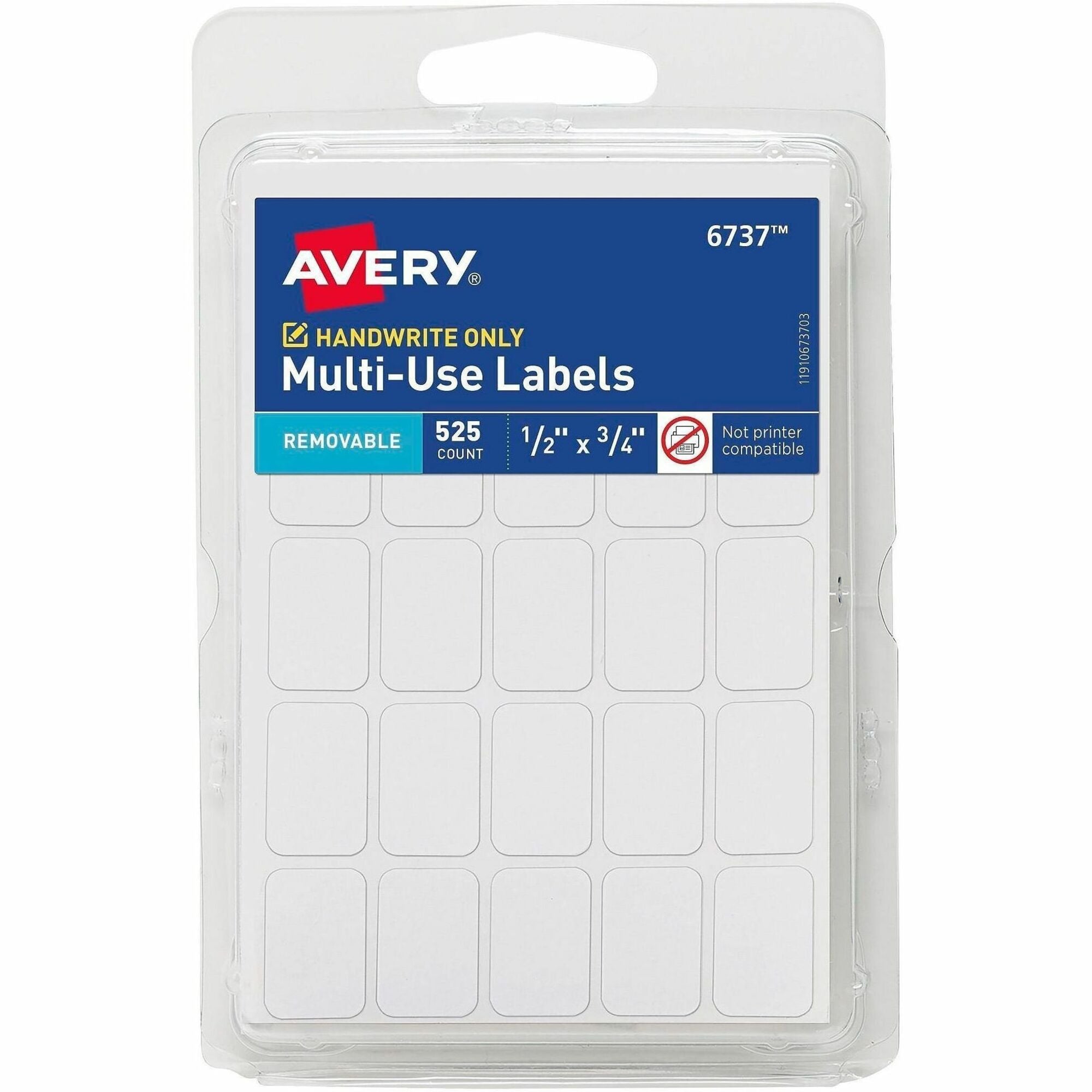 Avery Multi-Use Removable Labels, 1/2" x 3/4" , White, Non-Printable, 525 Blank Labels Total (6737) - Avery Removable Labels, 1/2" x 3/4" , 525 Total (6737)