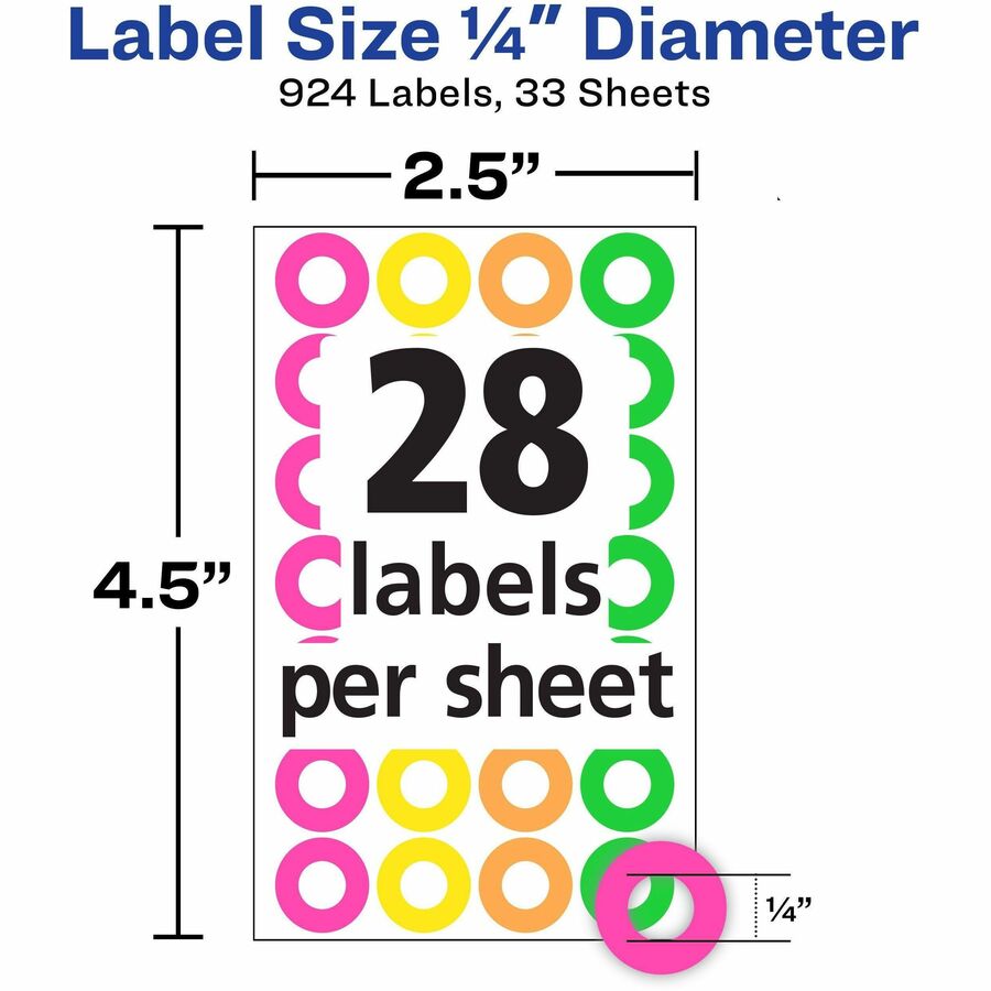 avery-reinforcement-labels-1-4-diameter-permanent-adhesive-assorted-neon-colors-non-printable-924-page-reinforcement-stickers-total-6750-avery-reinforcement-stickers-1-4--neon-924-total-6750_ave06750 - 2