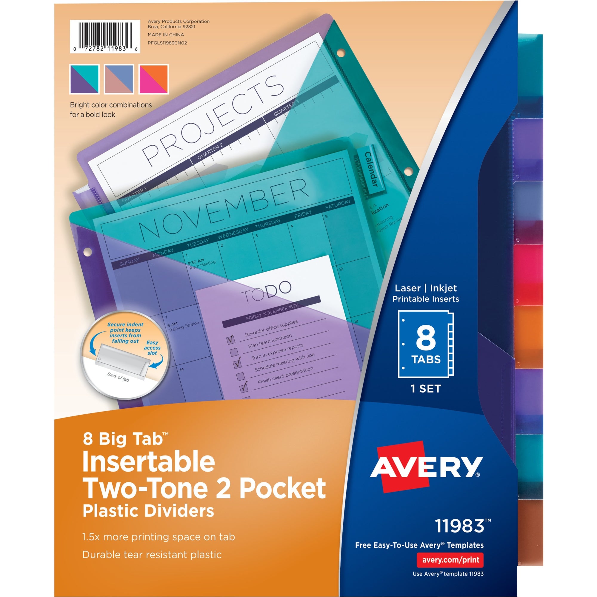 Big Tab Insertable Two-Pocket Plastic Dividers, 8-Tab, 11.13 x 9.25, Assorted, 1 Set