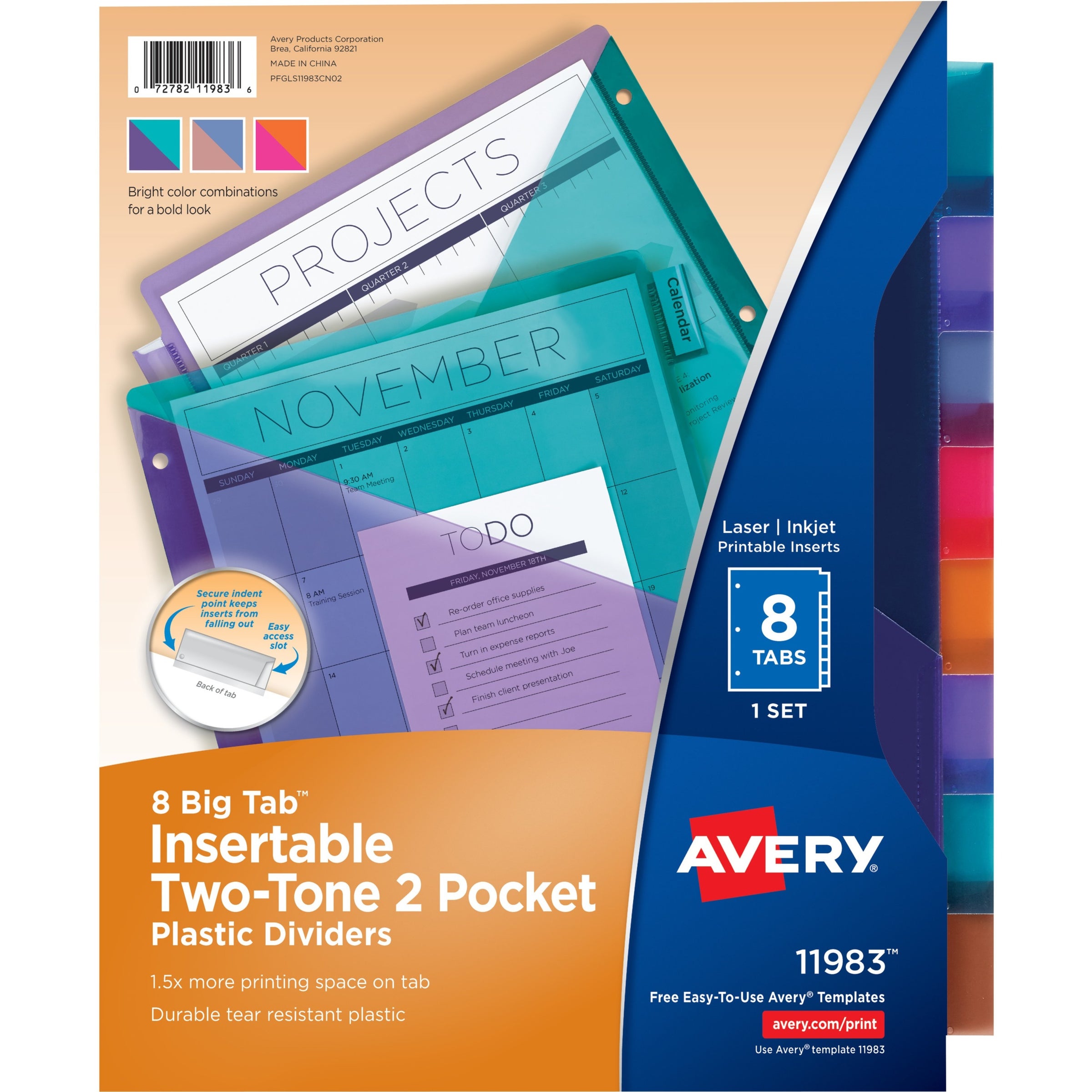 Big Tab Insertable Two-Pocket Plastic Dividers, 8-Tab, 11.13 x 9.25, Assorted, 1 Set