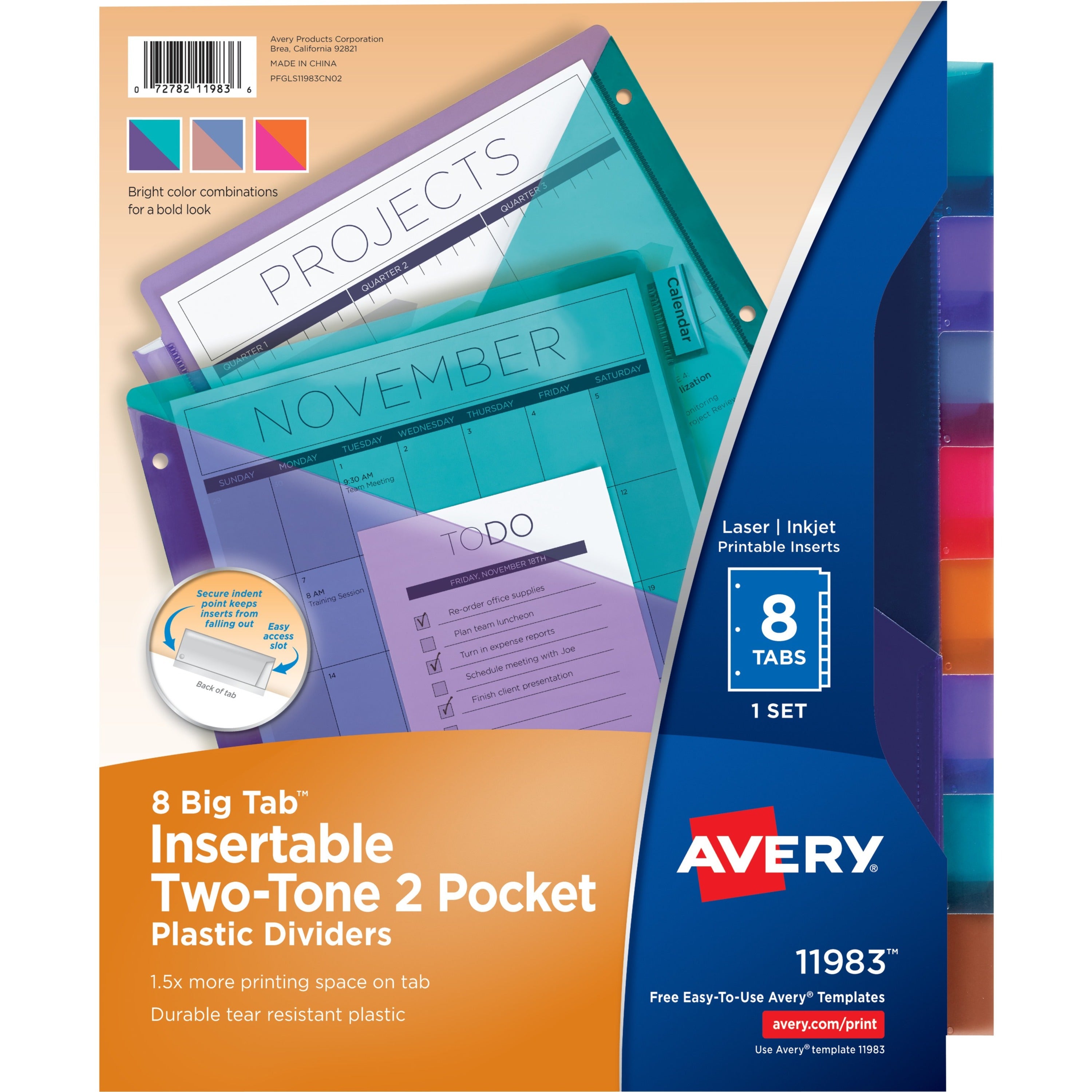 Big Tab Insertable Two-Pocket Plastic Dividers, 8-Tab, 11.13 x 9.25, Assorted, 1 Set