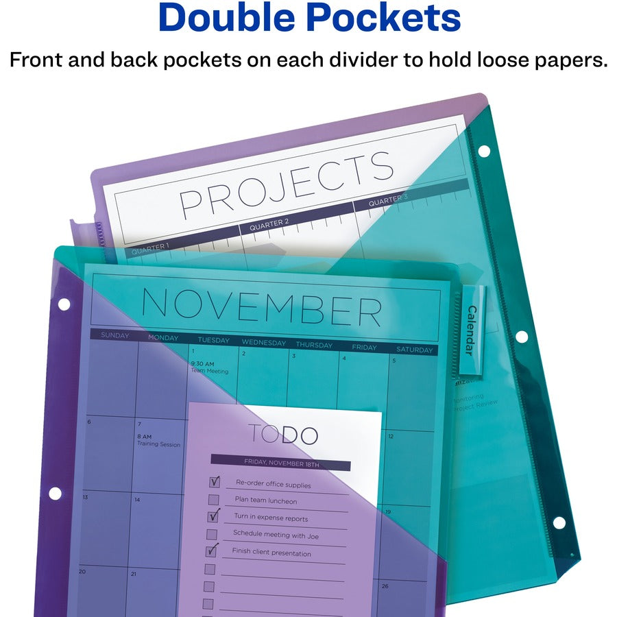 Big Tab Insertable Two-Pocket Plastic Dividers, 8-Tab, 11.13 x 9.25, Assorted, 1 Set