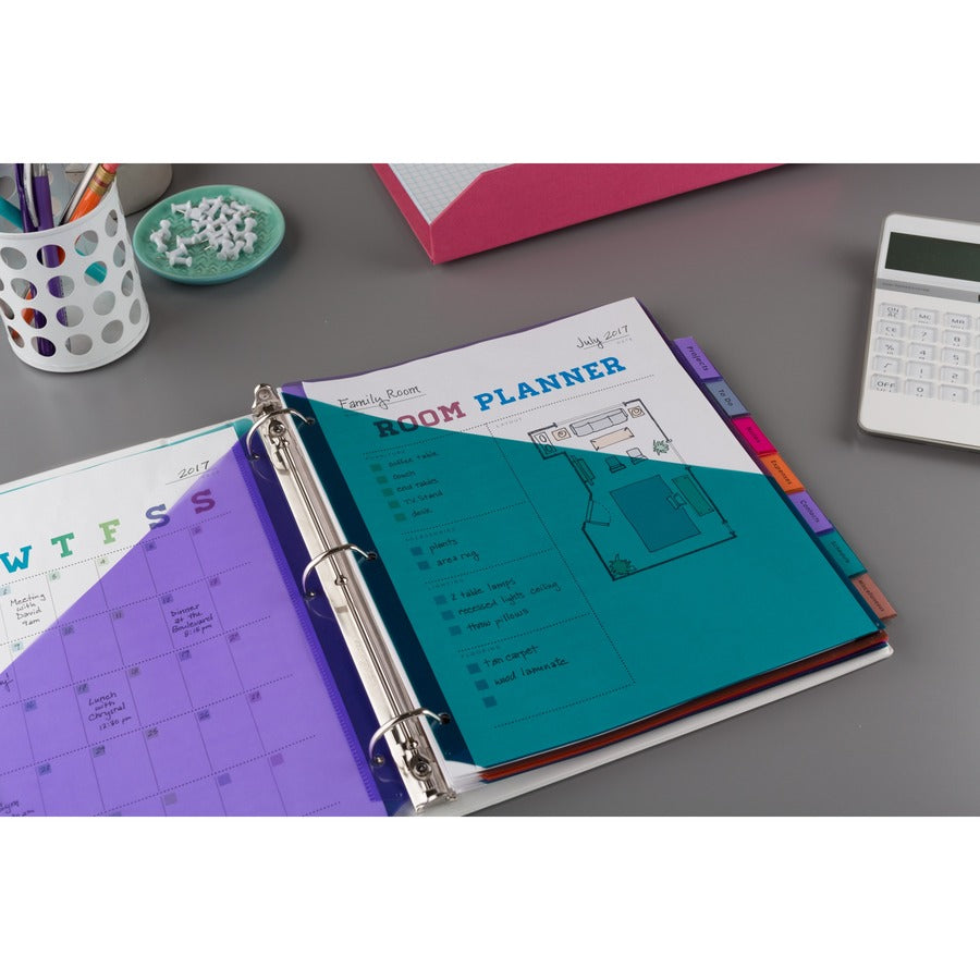 Big Tab Insertable Two-Pocket Plastic Dividers, 8-Tab, 11.13 x 9.25, Assorted, 1 Set