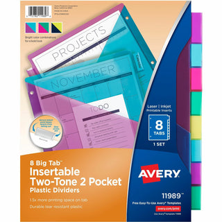 Avery Big Tab Tab Divider - 8 x Divider(s) - 8 - 8 Tab(s)/Set - 9.3" Divider Width x 11.13" Divider Length - 3 Hole Punched - Multicolor Plastic Divider - Multicolor Plastic Tab(s) - 24 / Carton