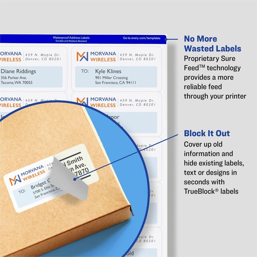 Avery TrueBlock Shipping Labels, Sure Feed Technology, Permanent Adhesive, 3-1/3" x 4" , 60 Labels (15264) - Avery Shipping Labels, Sure Feed, 3-1/3" x 4" , 60 White Labels (15264)