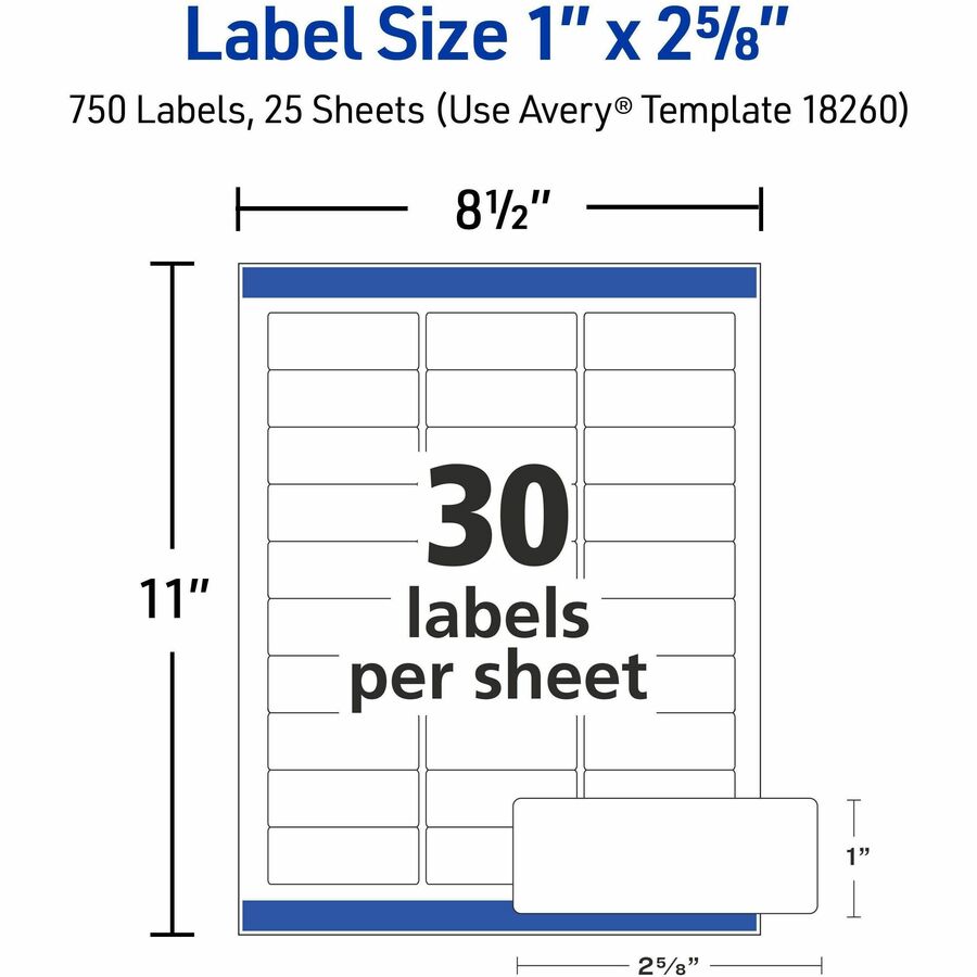 Avery Easy Peal Sure Feed Address Labels - Permanent Adhesive - Rectangle - Laser, Inkjet - White - Paper - 30 / Sheet - 125 Total Sheets - 3750 Total Label(s) - 5 / Carton