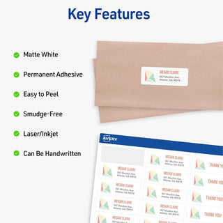 Avery Easy Peal Sure Feed Address Labels - Permanent Adhesive - Rectangle - Laser, Inkjet - White - Paper - 30 / Sheet - 125 Total Sheets - 3750 Total Label(s) - 5 / Carton