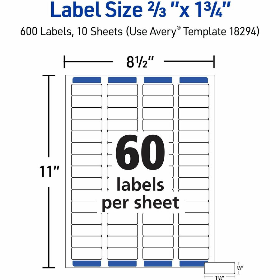 Avery Easy Peal Sure Feed Address Labels - Permanent Adhesive - Rectangle - Laser, Inkjet - White - Paper - 60 / Sheet - 50 Total Sheets - 3000 Total Label(s) - 5 / Carton