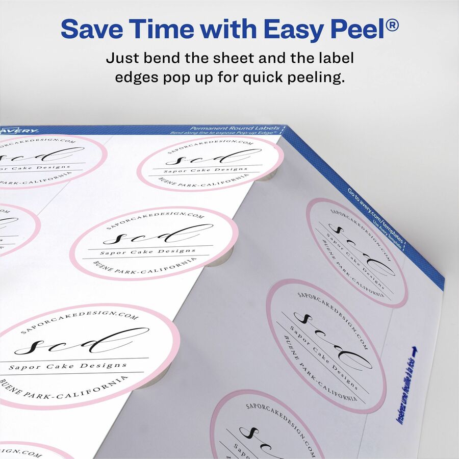 Avery TrueBlock Multipurpose Label - Permanent Adhesive - Round - Laser, Inkjet - Bright White - Paper - 12 / Sheet - 25 Total Sheets - 300 Total Label(s) - 5 / Carton